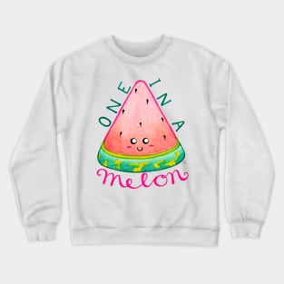 One in a Melon - Kawaii Happy Watermelon with Text Crewneck Sweatshirt